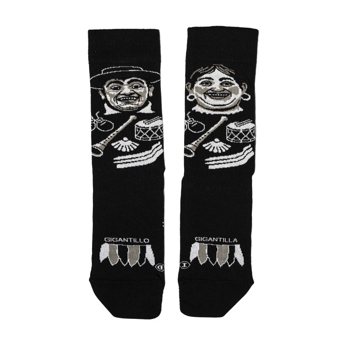 Par de calcetines Gigantillos de la colección Burgos, negros con las caras de los gigantillos